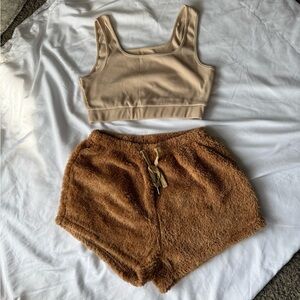 Ribbed Crop Tank Top & Teddy Shorts Set